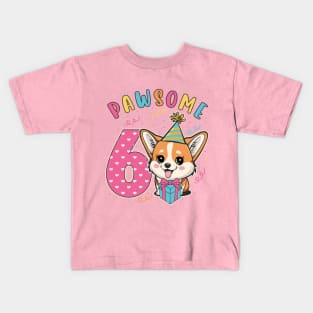 6th Birthday Cute Corgi Pawsome 6 Girls Kids T-Shirt